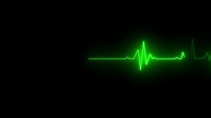 Glowing neon heart rate ECG monitor line medical pulse icon black background - Powered by Adobe