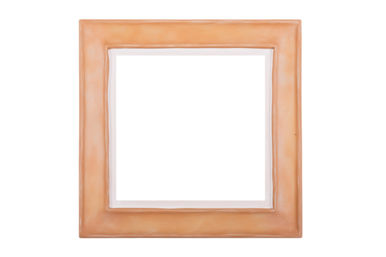 Square wooden picture frame with white interior on transparent background
