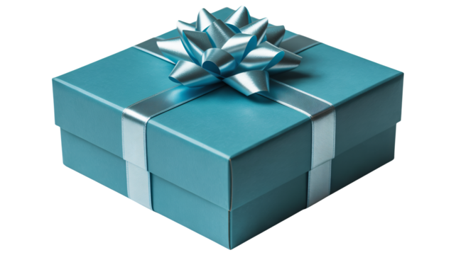 Elegant teal gift box with silver ribbon and bow, perfect for any occasion