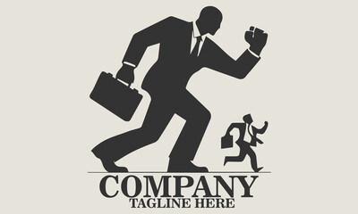 Vector illustration of a small businessman running away from a giant figure in a business suit about to step on him, metaphorical vector illustration of job pressure. Underdog day icon