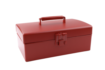 Red metal toolbox with glossy finish on transparent background