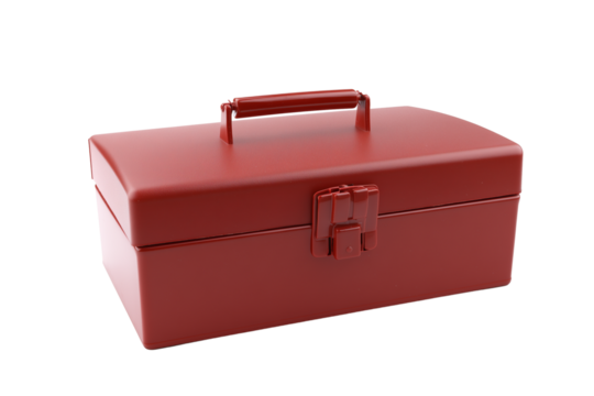 Red metal toolbox with glossy finish on transparent background - Powered by Adobe