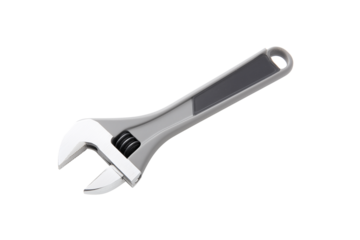 Precision-crafted adjustable wrench with sleek metallic sheen and ergonomic design on transparent background