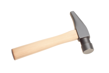 Isolated hammer with wooden handle and metal head on transparent background
