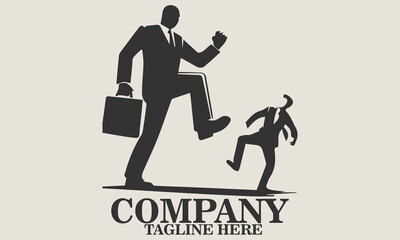Vector illustration of a small businessman running away from a giant figure in a business suit about to step on him, metaphorical vector illustration of job pressure. Underdog day icon