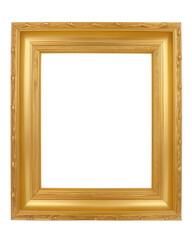 Rectangular golden picture frame with intricate symmetrical carvings on transparent background