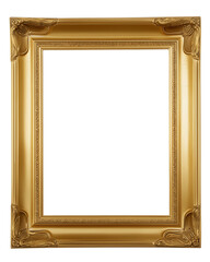 Ornate gold-framed picture with intricate scrollwork and floral motifs on transparent background