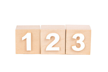 Three wooden blocks with numbers 1, 2, and 3 on transparent background