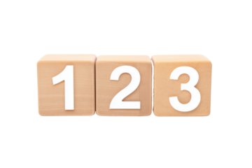 Three wooden blocks with numbers 1, 2, and 3 on transparent background