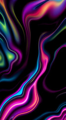 Luminous neon liquid art ribbon on black background wallpaper relaxing energy