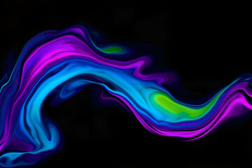 Glowing fluid neon liquid art with colorful swirls on black background