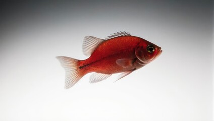 Vibrant Red Fish Swimming in Clear Water, Isolated on White.
