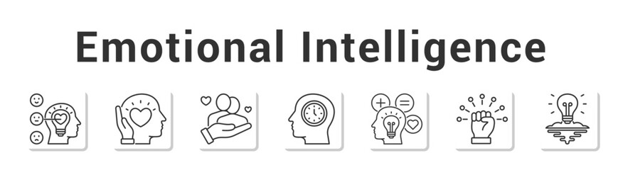 Emotional Intelligence  Modern and clean web banner illustration vector featuring thematic icons”