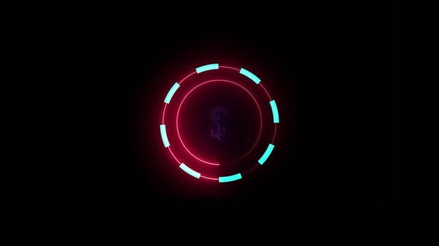 Neon dollar ring marketing symbol glowing text effect on black background