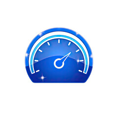 Blue Speedometer Gauge With White Needle And Rim Illuminated By Sparkles On A Black Background