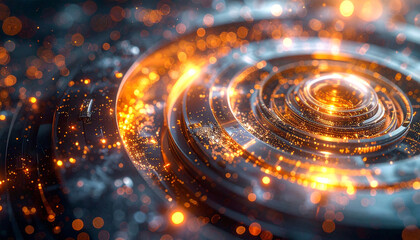 Futuristic Technology: An intricate, glowing digital design showcasing the future of technology and innovation, with a focus on interconnected systems and data visualization. 