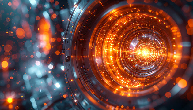 Cybernetic Core: Futuristic view of a technological marvel, an illuminated core with intricate circuits, capturing the essence of advanced technology and innovation.