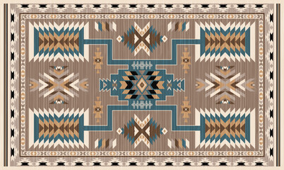 Navajo storm pattern rug style vector.Sacred mountain symbolism with central rectangular motif connecting four corners.Representing weather,lightning.Carpet southwestern tribal geometric illustration.