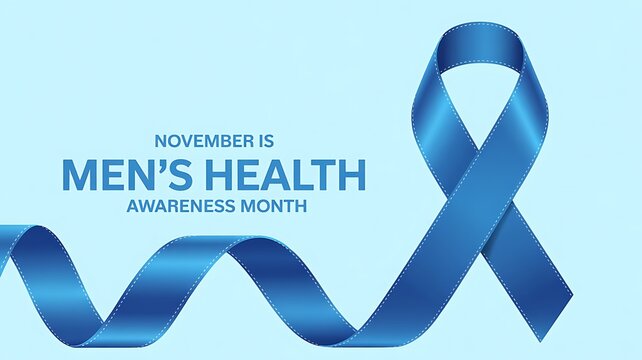 November is men s health awareness month with a prominent blue ribbon symbolizing support and advocacy for men s well being