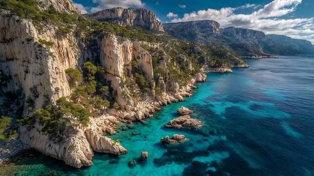 Dramatic coastal cliffs and turquoise sea in a Mediterranean landscape - Powered by Adobe