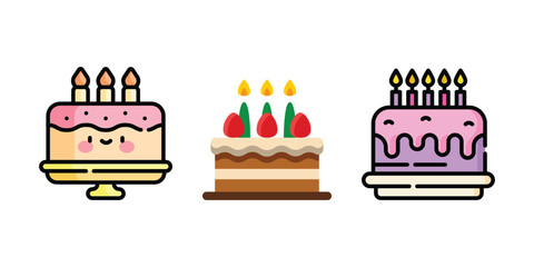 Birthday Cake Vector and Icon Collection – Sweet Dessert, Party Celebration, and Festive Cake Illustrations for Design and Decoration
