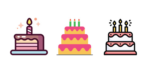 Birthday Cake Vector and Icon Collection – Sweet Dessert, Party Celebration, and Festive Cake Illustrations for Design and Decoration