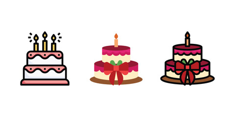 Birthday Cake Vector and Icon Collection – Sweet Dessert, Party Celebration, and Festive Cake Illustrations for Design and Decoration