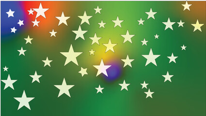 Stars of various sizes sparkle across a vibrant multicolored backdrop with a smooth green red and blue gradient.