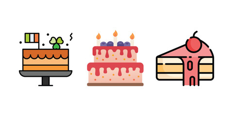 Fototapeta premium Birthday Cake Vector and Icon Collection – Sweet Dessert, Party Celebration, and Festive Cake Illustrations for Design and Decoration