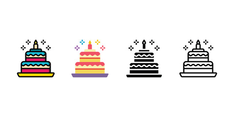 Birthday Cake Vector and Icon Collection &ndash; Sweet Dessert, Party Celebration, and Festive Cake Illustrations for Design and Decoration