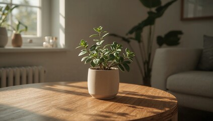 Peaceful Indoor Potted Plant on a Wooden Table