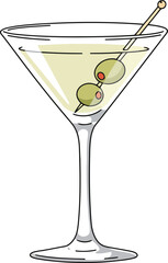 Martini cocktail with olives on white background, simple illustration
