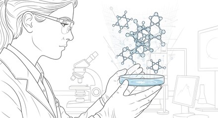 Scientist Analyzing Molecular Structure in Laboratory with Digital Molecular Model