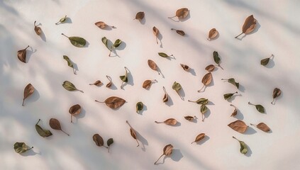 Assorted Autumnal Foliage On Pale Surface With Shadows