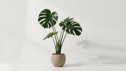 Monstera Plant In Pot, Green Tropical Leaves