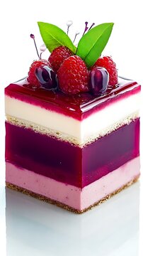 Delicious layered raspberry dessert with jelly and cream