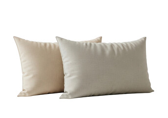 Comfortable neutral linen texture pillows isolated on transparent background