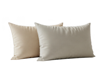 Comfortable neutral linen texture pillows isolated on transparent background