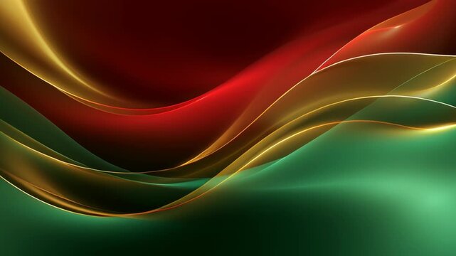 A green and red wave with gold accents. The wave is very long and has a lot of detail. Holiday background premium gradient blending red green gold luminous