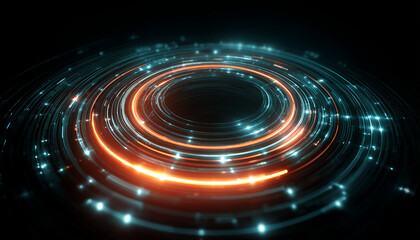Obraz premium Dynamic glowing circles showcase cutting-edge technology, highlighting innovation and progress in a modern, visually striking design for tech-savvy audiences
