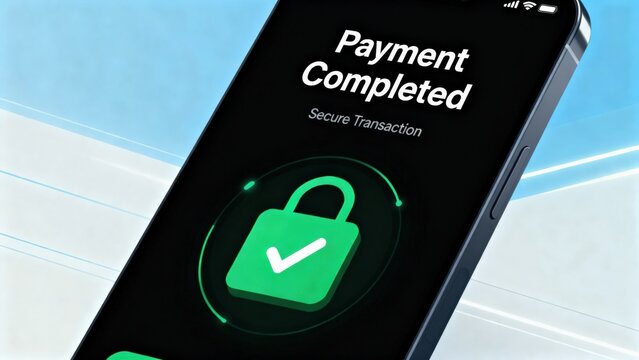 Payment confirmation displayed on a smartphone screen with a secure lock icon.