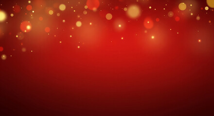 Festive Red Background with Golden Bokeh Lights and Sparkles