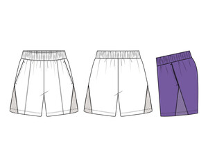 Women's active short pants fashion flat sketch vector illustration cad technical template mockup
