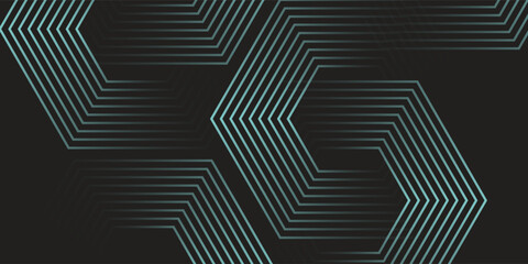 Dynamic turquoise neon hexagonal lines form a striking geometric pattern on a black background, evoking modern technology, futuristic design, and digital aesthetics © Moh