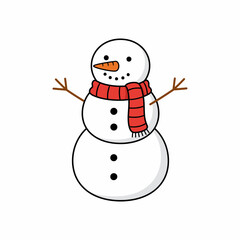 Happy snowman with red scarf and stick arms christmas winter character icon for festive holiday seasonal celebration or children decoration design
