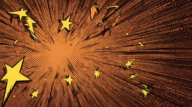 Comic book explosion burst with yellow stars and orange glow image