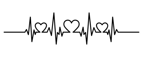 Fototapeta premium Heartbeat pulse line with heart symbols