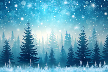 Obraz premium Winter forest silhouette with falling snow