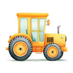 Obraz premium Charming Yellow Farm Tractor Watercolor Illustration
