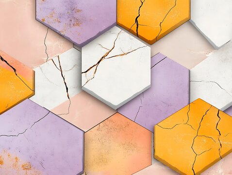 Abstract Hexagon Pattern, Pastel Marble Texture